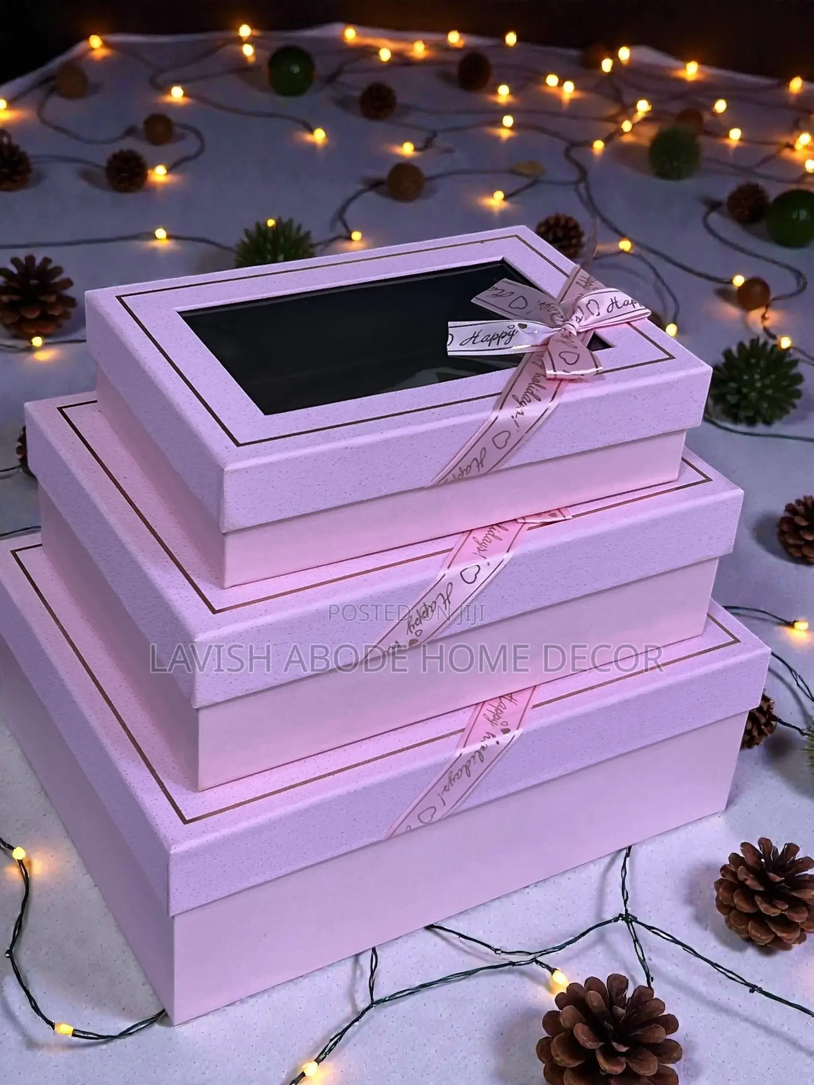 3 Pc Gift Boxes Rectangular With Clear Lid Pink Packaging Box