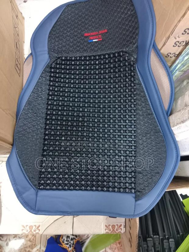 Driver Seat Blue Leather Beaded Seat Cover - main view