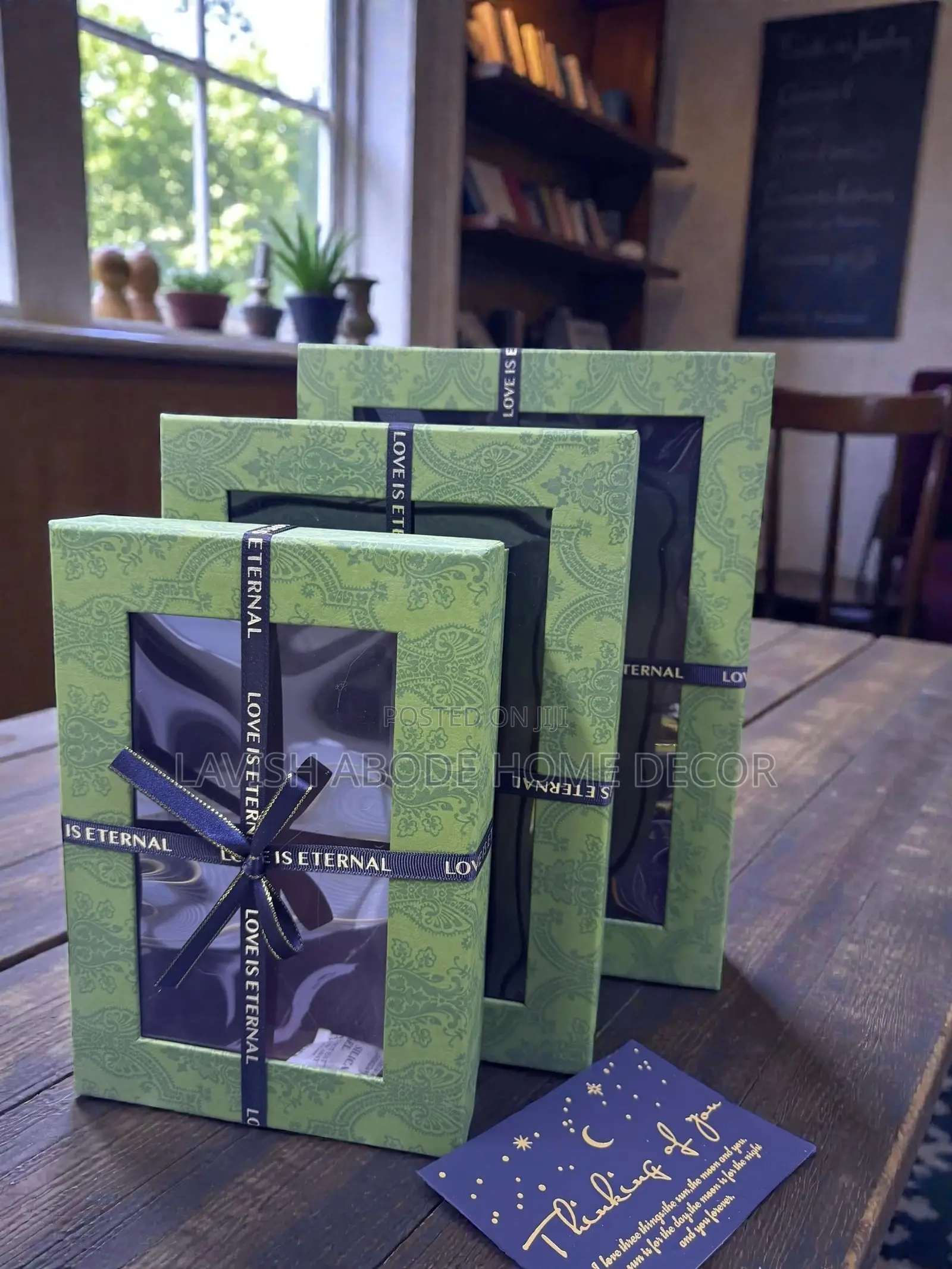 3 Pc Gift Boxes Rectangular With Clear Lid Green Gift Packaging