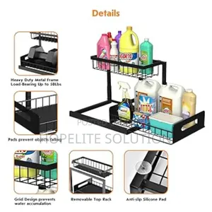 2 Tier Metallic Sliding Pull Out Cabinet Organizer Rack