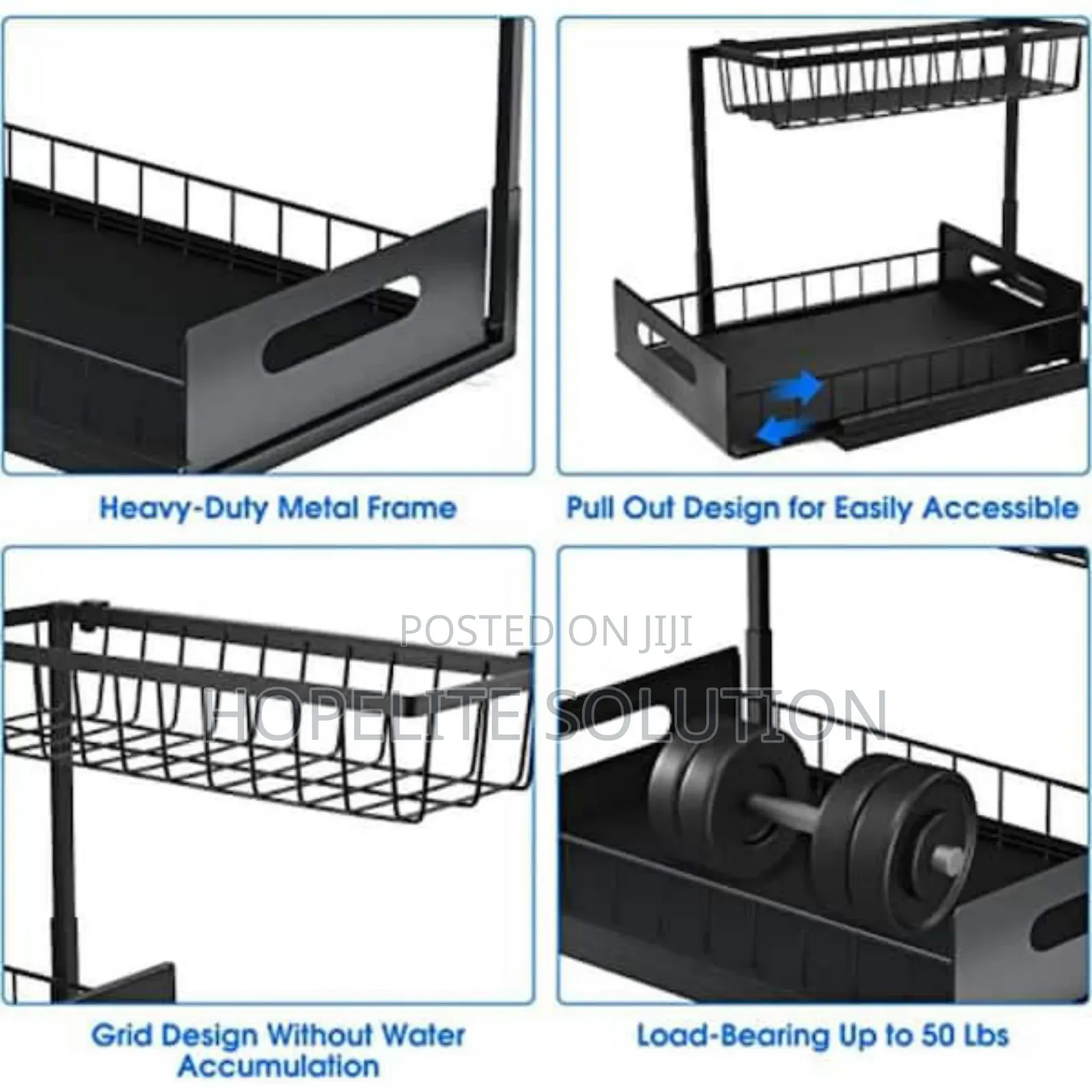 2 Tier Metallic Sliding Pull Out Cabinet Organizer Rack