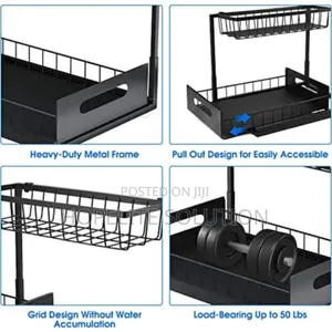 2 Tier Metallic Sliding Pull Out Cabinet Organizer Rack