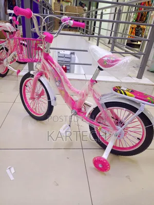 Pink White Girls' 16" Bicycle With Training Wheels, Rear Carrier
