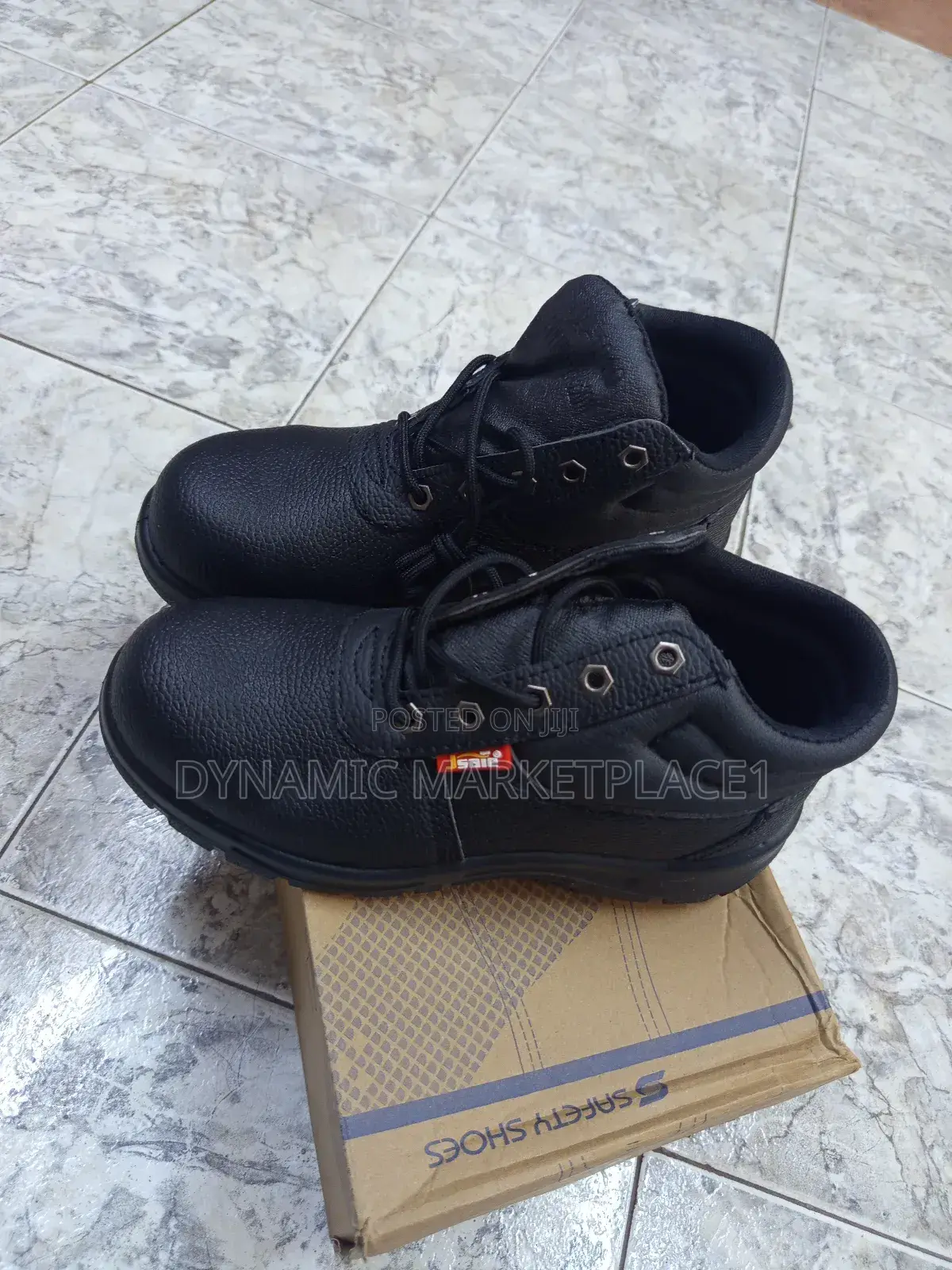 Durable Black Leather Steel Toe Safety Boots