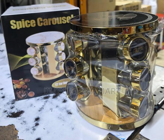 12-PCS Spice Rack Carousel – Rotating Black Set - main view