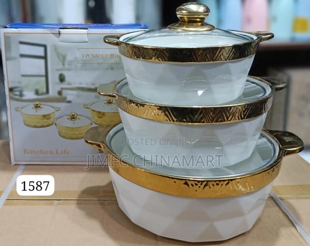 3-PCS Gold-Rimmed Serving Dish Set - thumbnail 2
