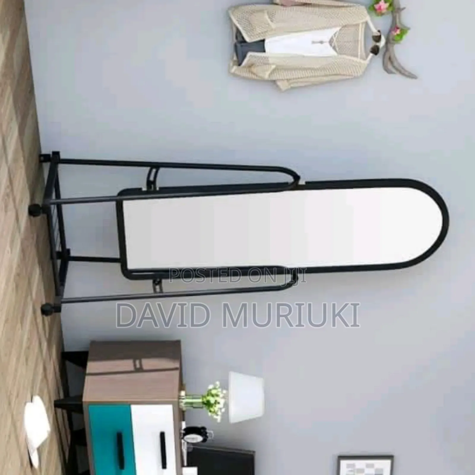 Black Full Length Dressing Mirror With Wheels and Shoes Rack