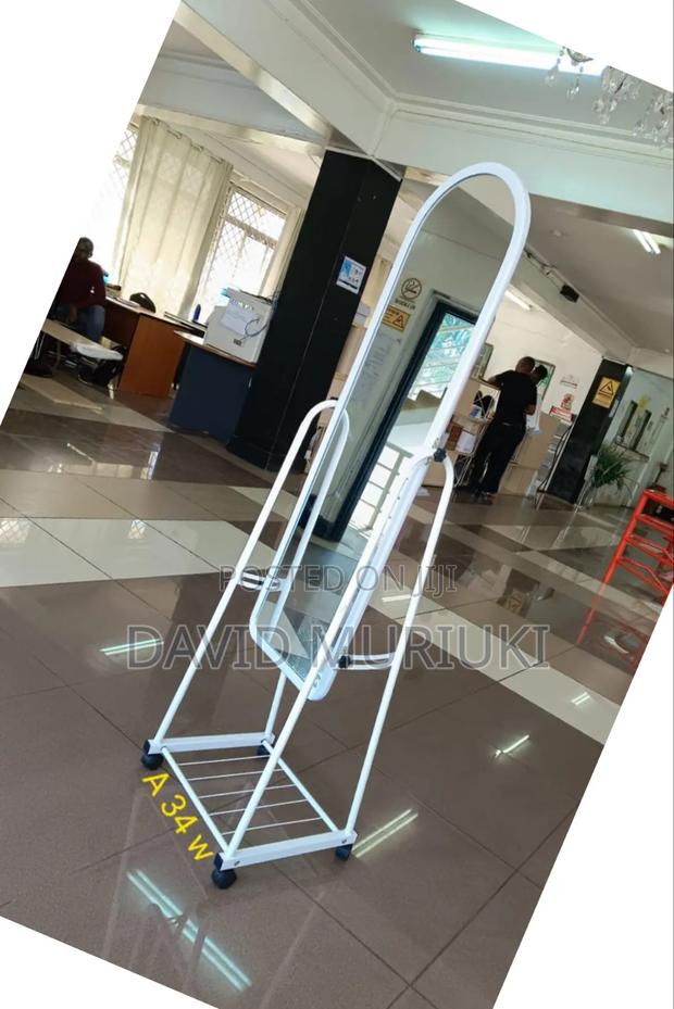 White Full Length Dressing Mirror With Wheels and Shoes Rack