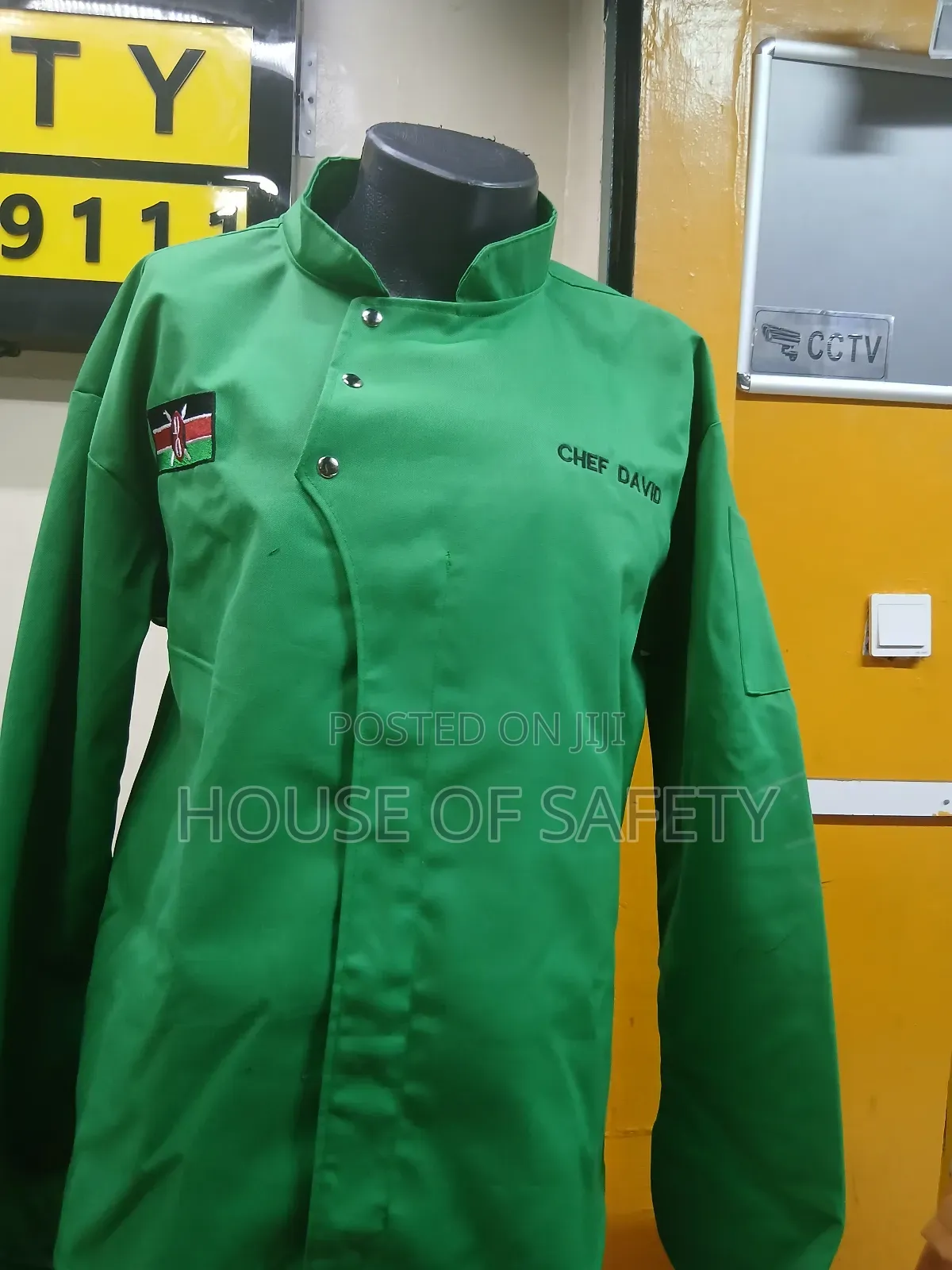 Unique Fit Kenya Green Coats for Chef With Flag