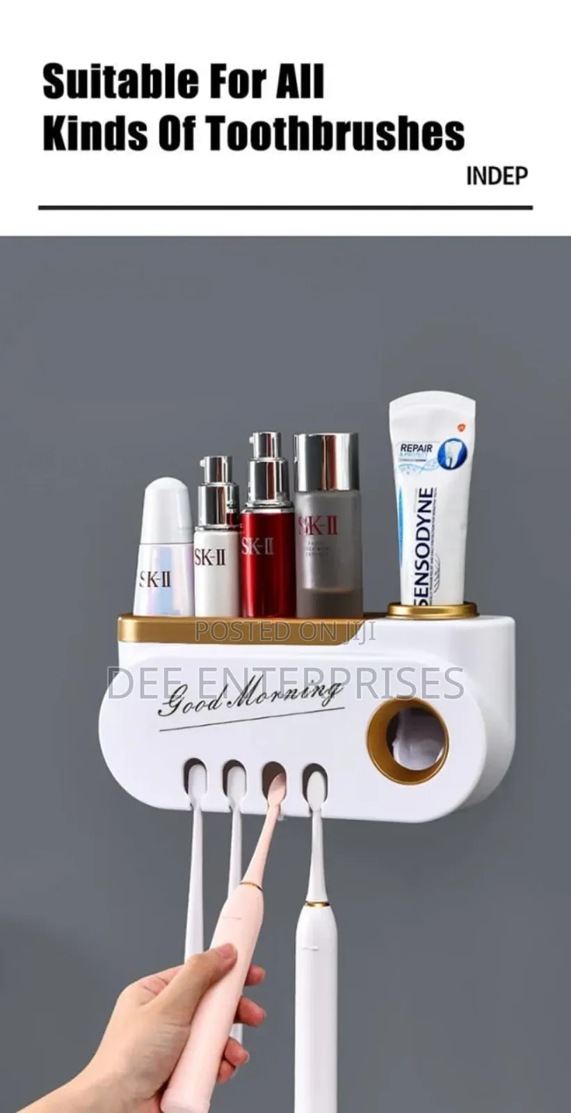 Classy Unique Good Morning Toothpaste and Toothbrush Holder