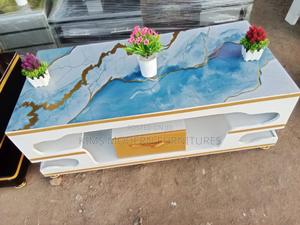 Coffee Table White Gold Marble Top Blue - main view