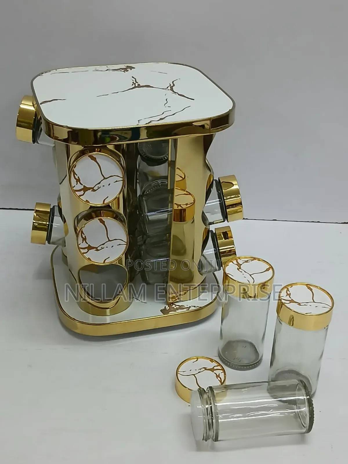12 in 1 Marble Led Rotating Spice Rack