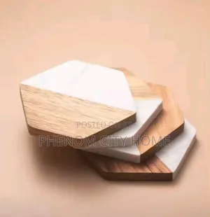 6 in 1 Hexagon Marble Wooden Coasters