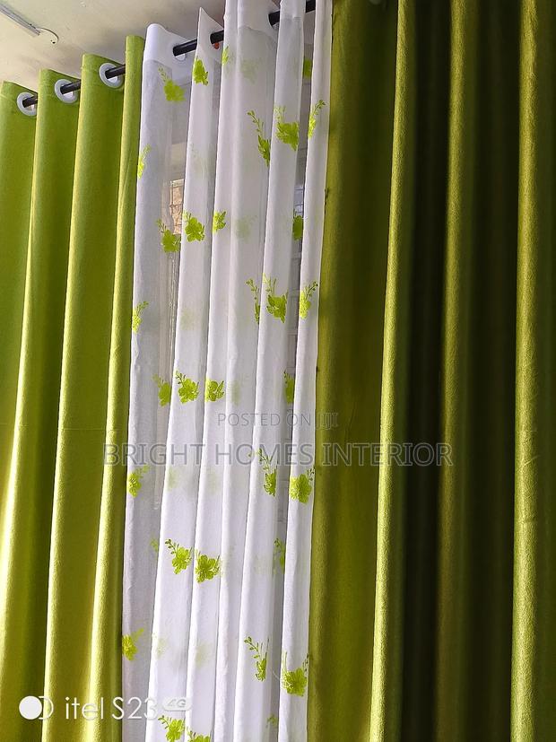 Green Curtain With Floral Matching Sheer