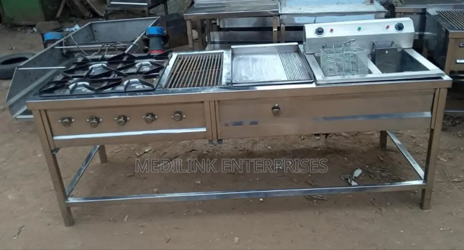 Stainless Combined Cooking Rages(4-Burner+Grill +Grindle- And Doube Fr