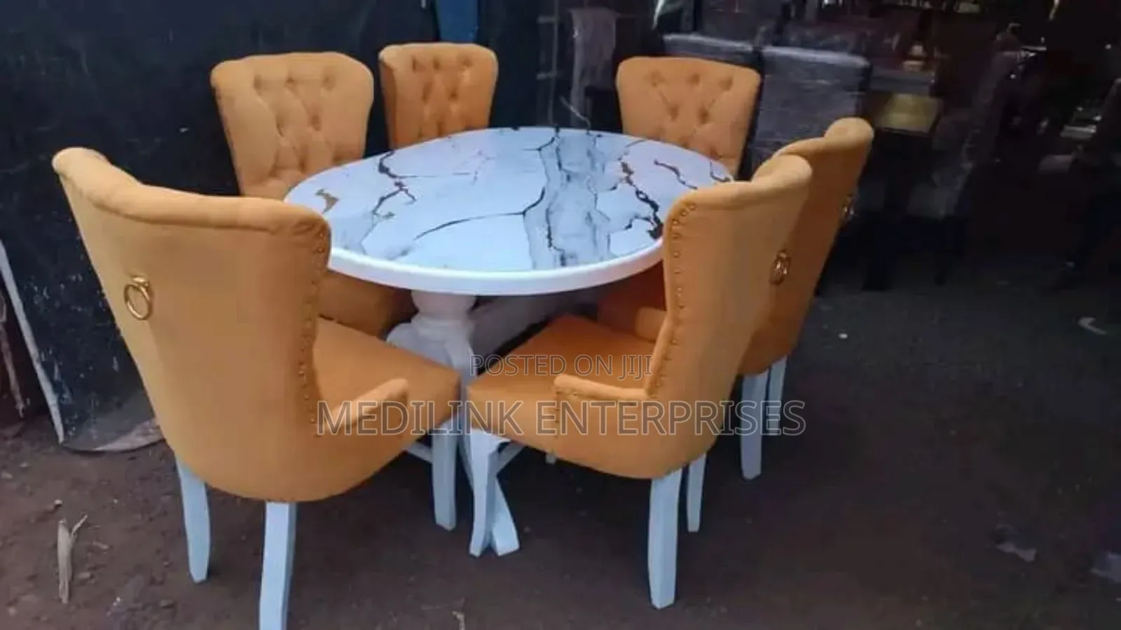 Marbled Top 6-Seater Upholstered Chairs Dinner Set