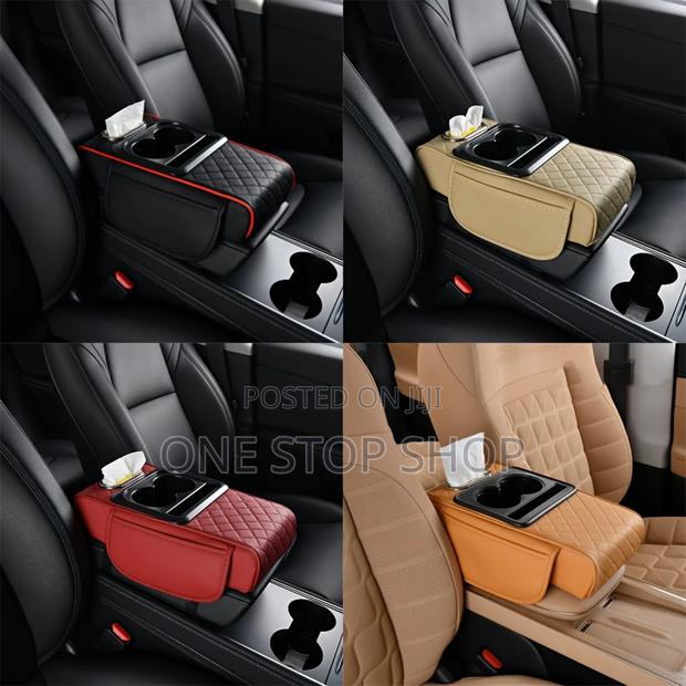 Leather Pu Center Console Pad Leather Armrest Pad With Cup Holder - main view