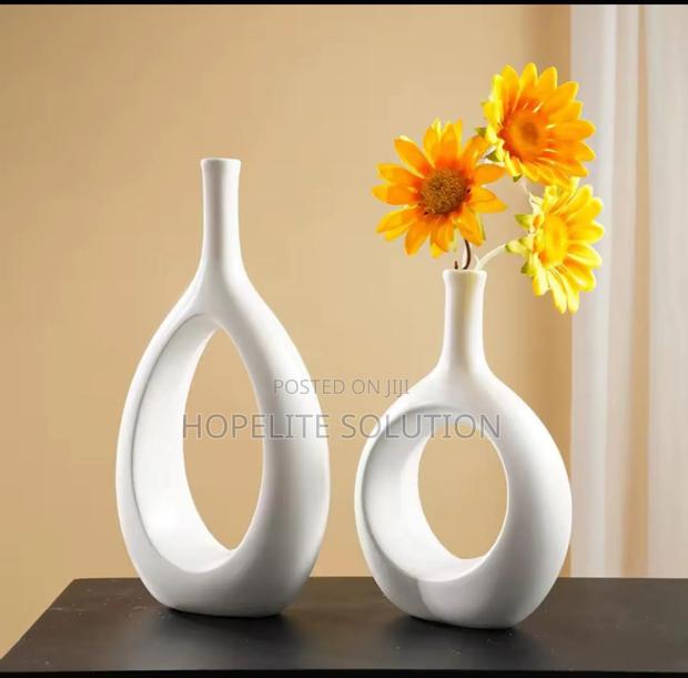 Nordic Doughnut Vase, Long Cork Shape Vase Concrete Ceramic Fire - thumbnail 5