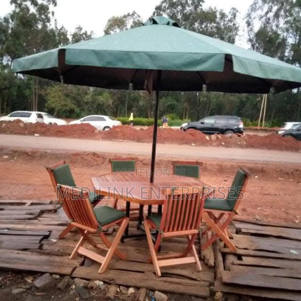 Mahogany Foldable Chairs 6-Seater Garden Outdoor Umbrella Shades
