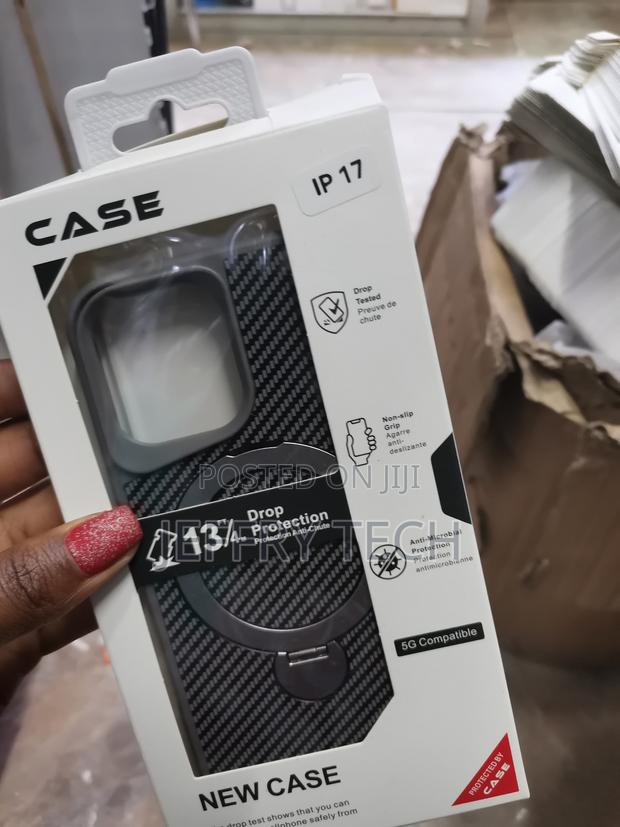 Uagua iPhone 17 Case With 360° Magnetic Stand, Carbon Fiber Texture