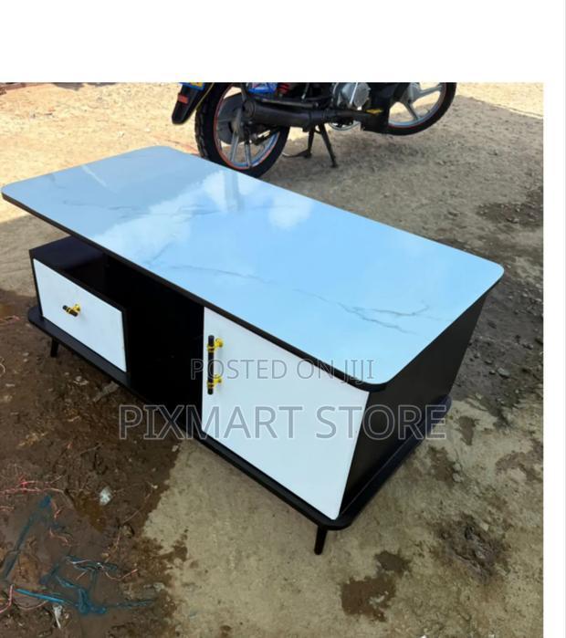 Executive White Coffee Table With Marble Topping - main view