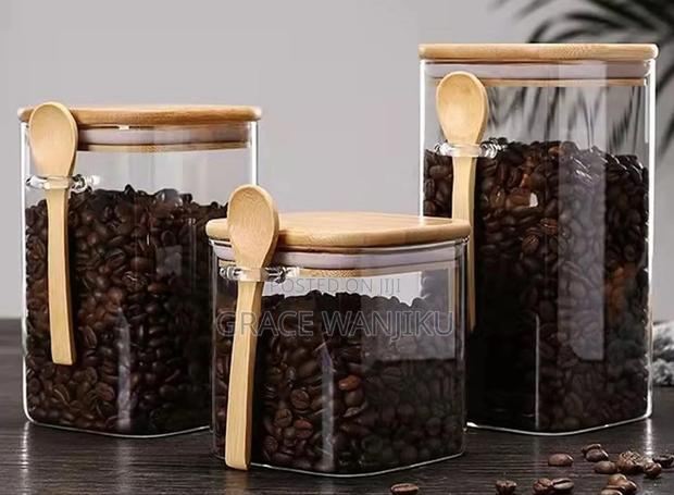 Glass Container Bamboo Spoon and Airtight Bamboo Lid