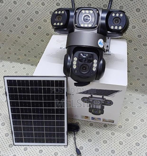 Triple Lens (Three) Solar Powered PTZ Camera Support 4g Sim