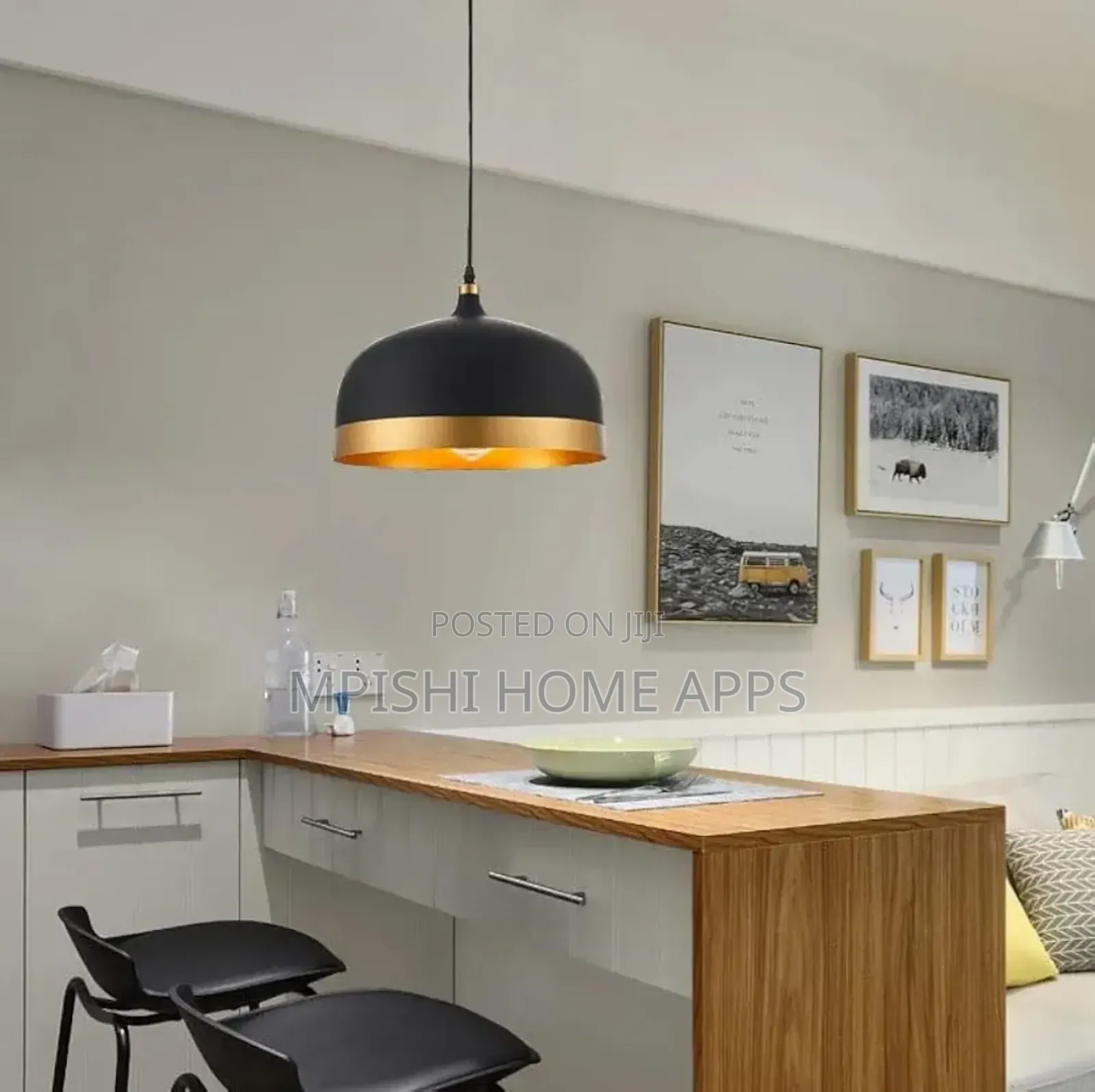 Black and Gold Aluminum Pendant Light 33cm