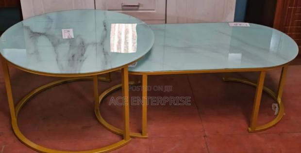 2 in 1 Marble Nesting Coffee Table (Glass Effect) - White - main view