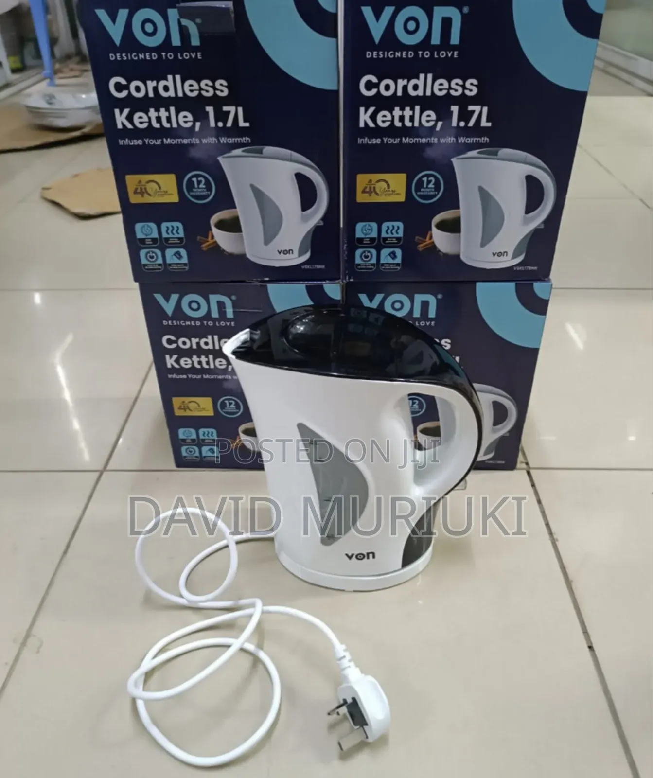 Von Vskl17bnk 1.7 Litres Upright Cordless Kettle White