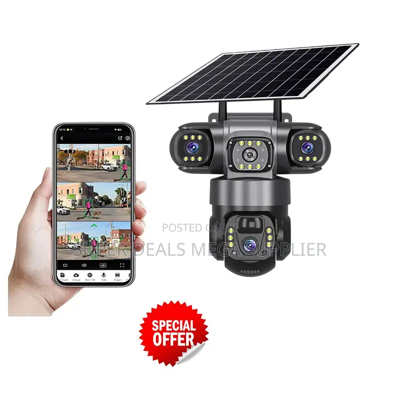 2 Way Audio V380 Pro 12mp 4g PTZ Triple Lens Outdoor Solar CCTV Camera