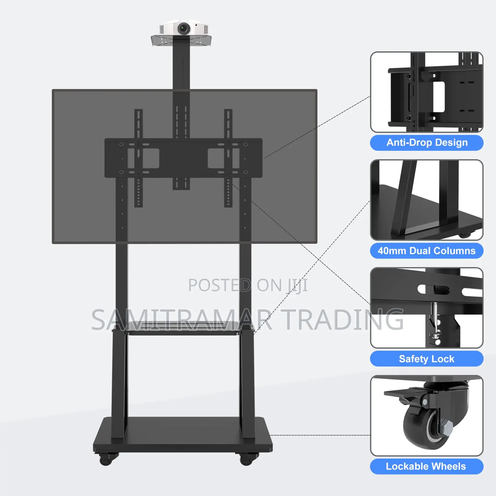 Jh-1800s Mobile Tv Cart Rolling Tv Stand With Wheels for Upto 120′′