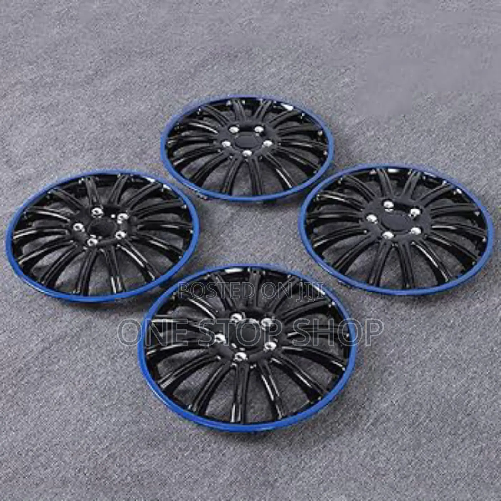 4pcs Black Wheel Caps 13" With Blue Ring