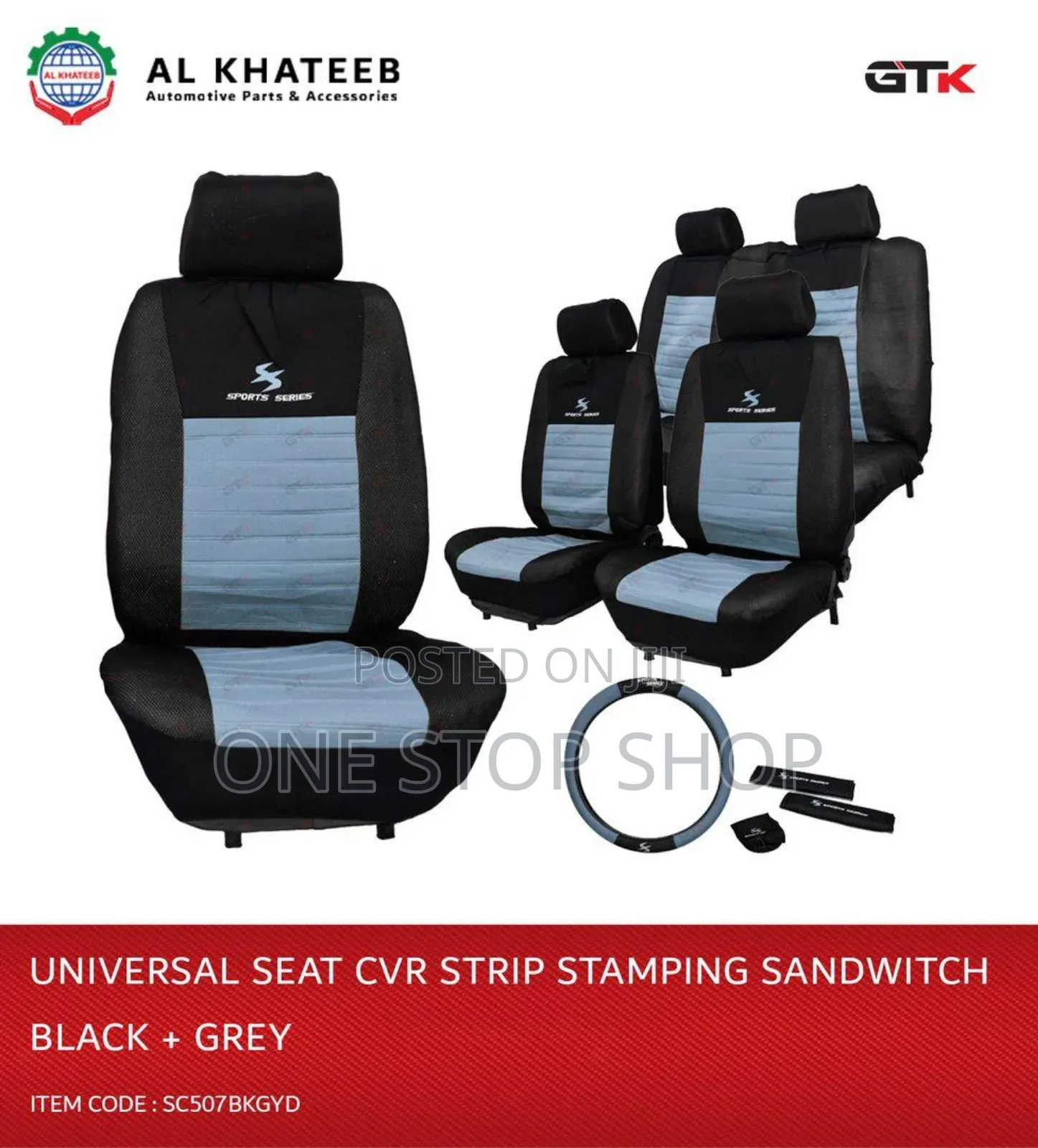 Grey Black Universal Stretch Material Sport Series Seat Cover