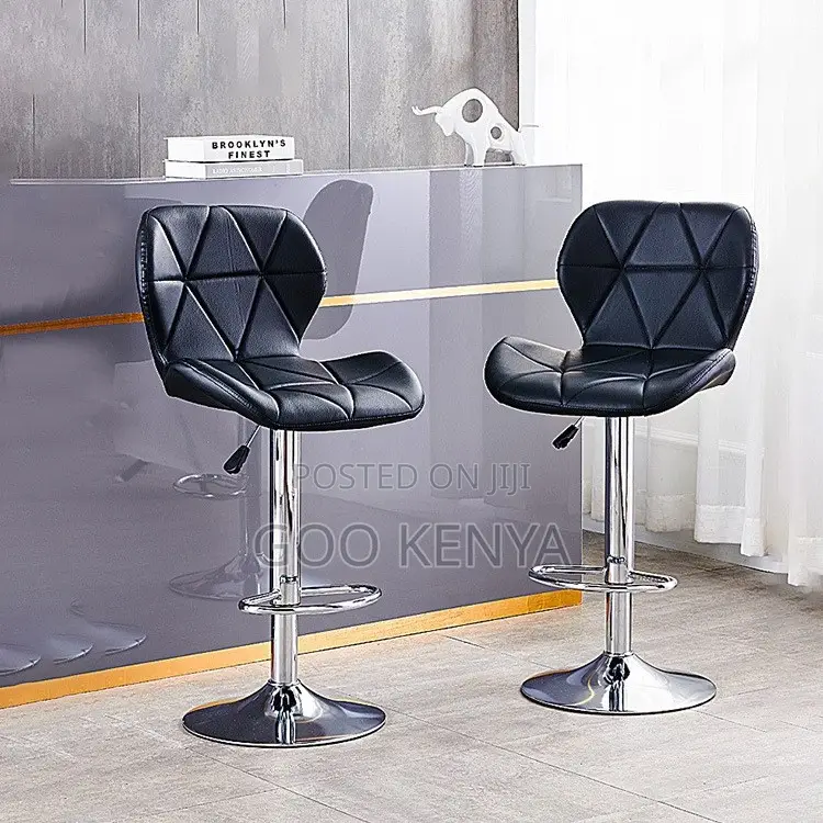 Home Stool; Luxury Black Height-Adjustable Pu Upholstered Bar Stool