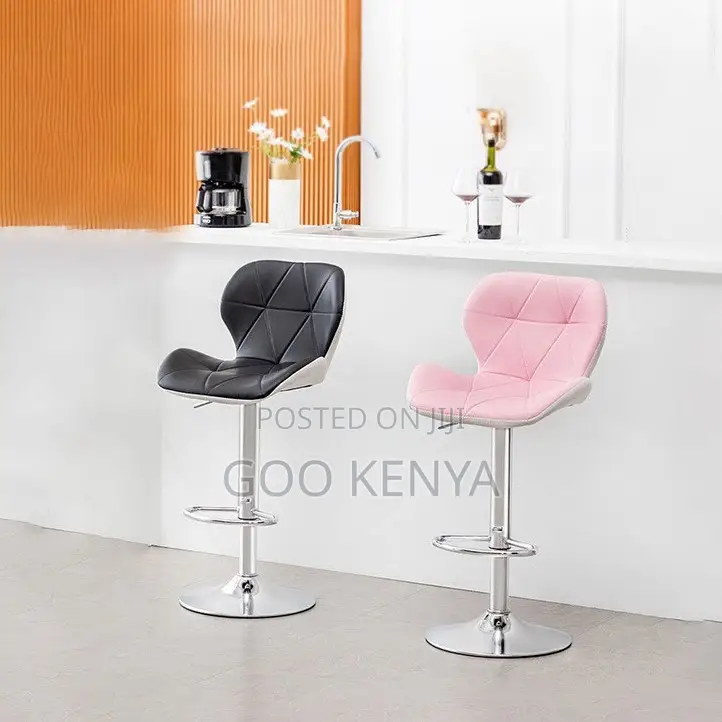 Home Stool; Luxury Black Height-Adjustable Pu Upholstered Bar Stool