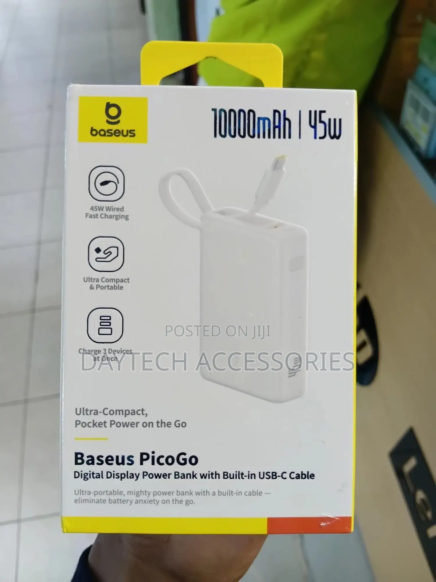 Baseus Picogo Power Bank 45w 10000mah With Type-C Built-in Cable