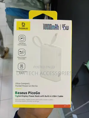 Baseus - Picogo 10000mah 45w Power Bank Built-in Usb-C Cable 3 Outputs
