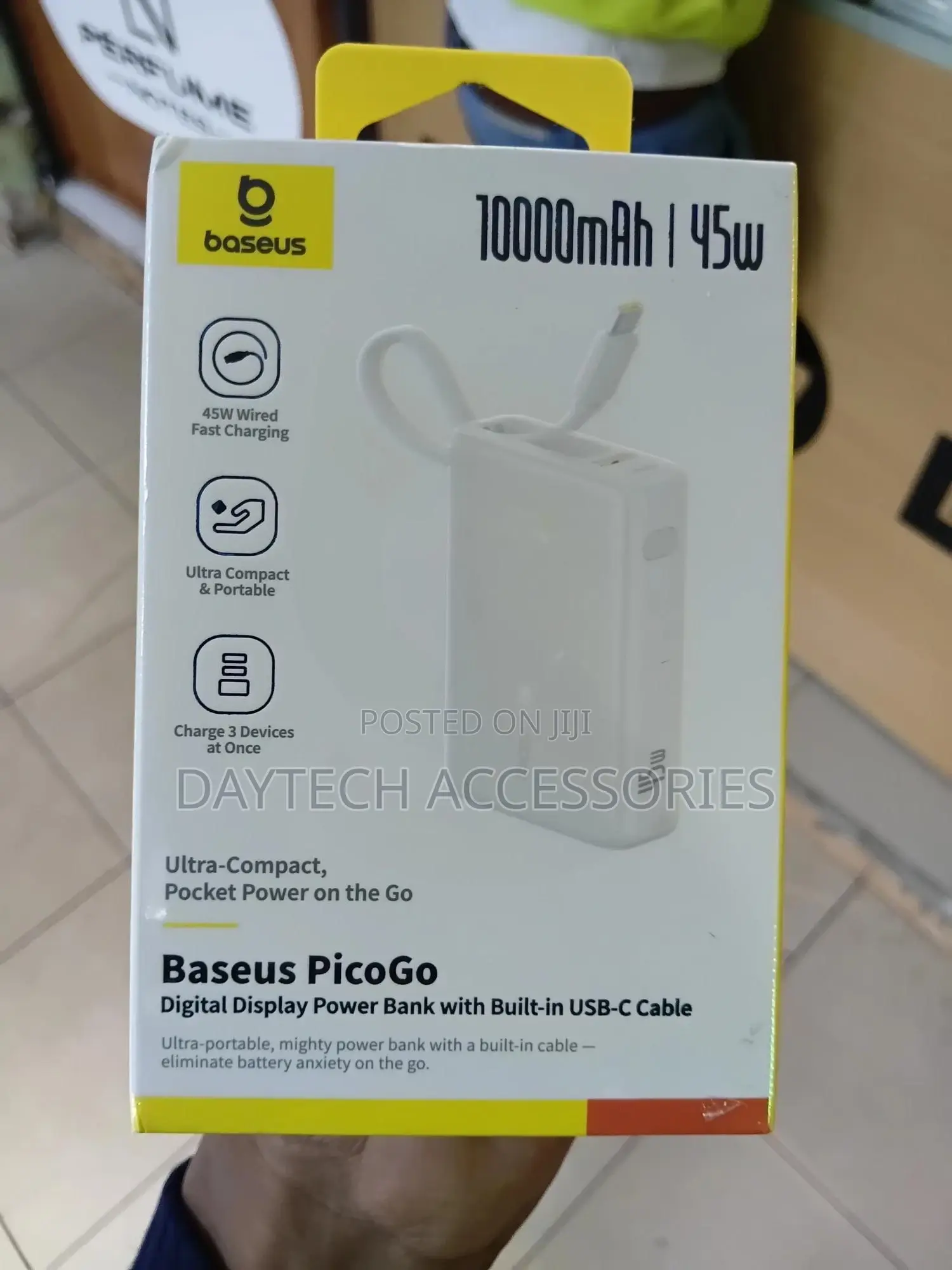Baseus - Picogo 10000mah 45w Power Bank Built-in Usb-C Cable 3 Outputs