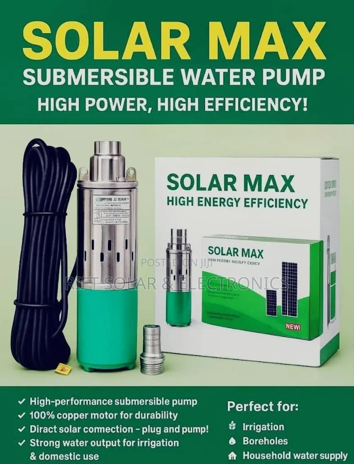 50 Meters Head Submersible Solarmax Solar 250 Watts Pump