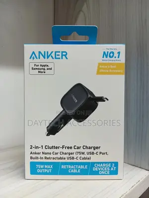 Anker Nano Car Charger 75w Usb-C Port Built-in Retractable Usb-C Cable