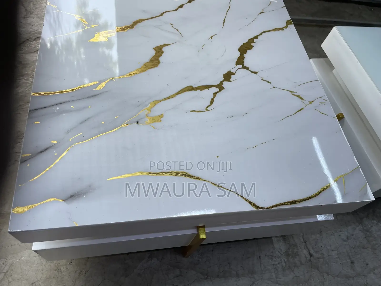 Luxury White Gold Marble Coffee Table