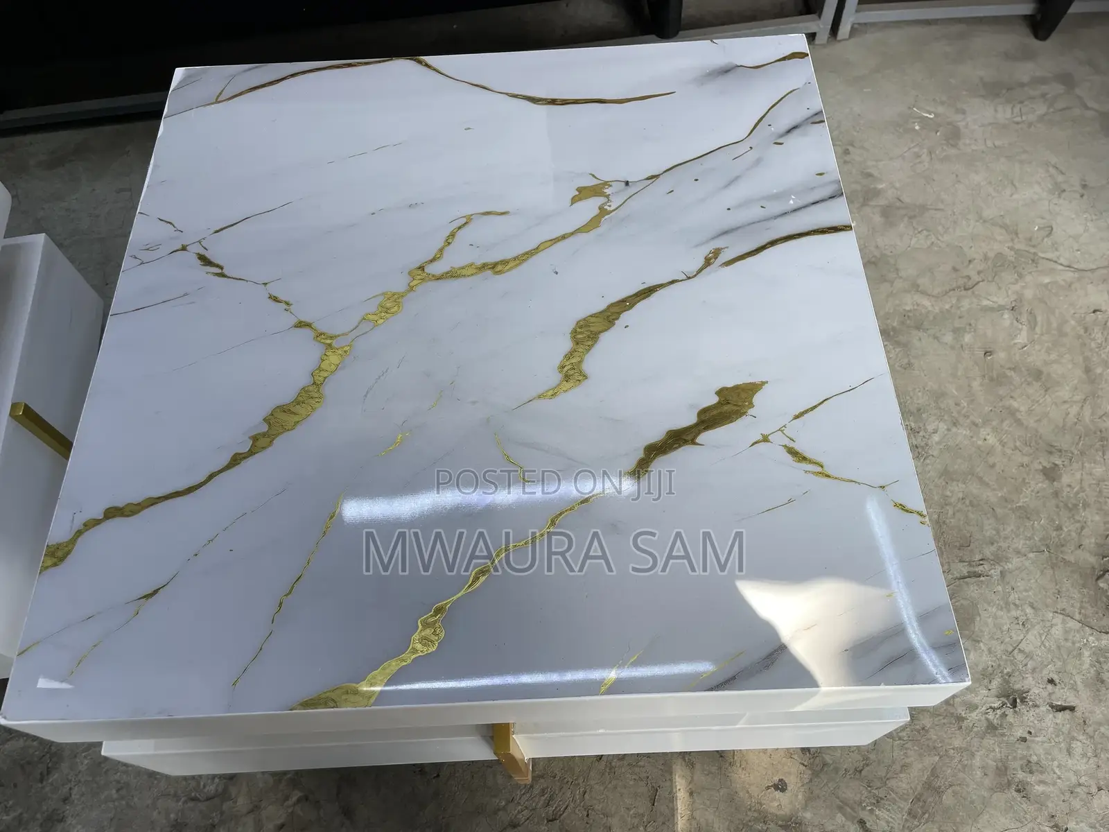 Luxury White Gold Marble Coffee Table