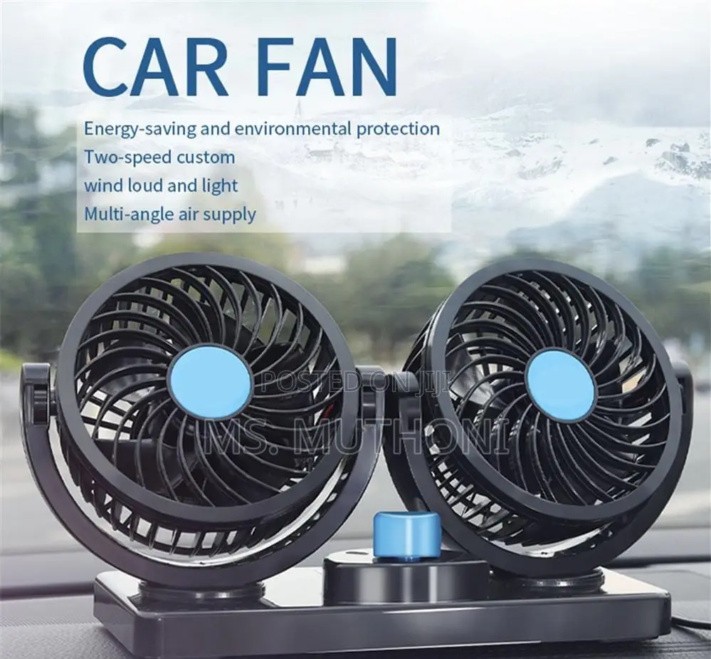 * 12v Portable Electric Car Cooling Fan With Dual, 360 Rotatable Heads