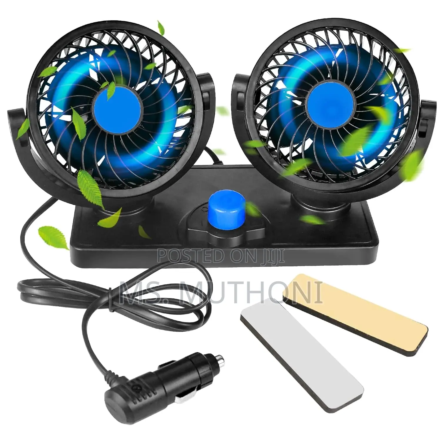 * 12v Portable Electric Car Cooling Fan With Dual, 360 Rotatable Heads