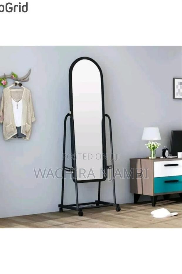 Black Full Length Dressing Mirror With Wheels and Shoes Rack