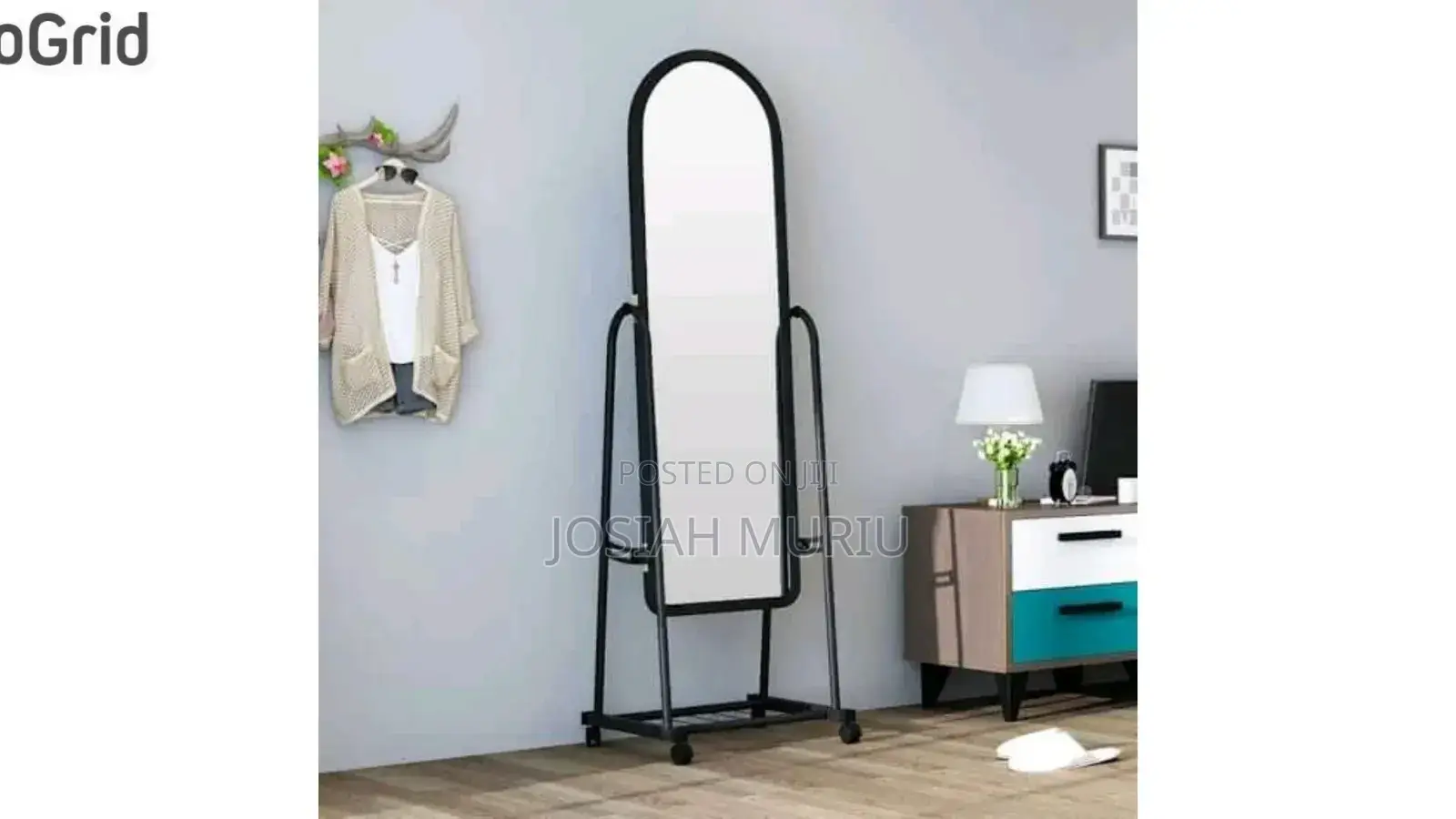 Brand New Black Full Length Dressing Mirror With Wheels and Shoes Rack