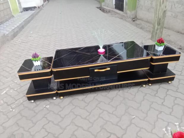Coffee Table Black With 2 Black Stools - main view