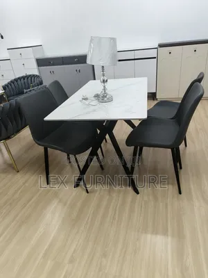 Black Padded 4chairs Plus Dinning Table Set