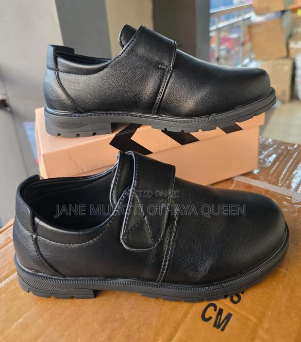 Boys High-Quality Black Leather School Shoes - main view